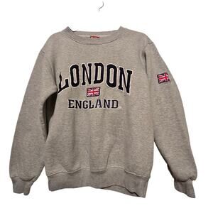 London England Embroidered Patch Sweatshirt MD Grey Souvenier Travel Union Jack